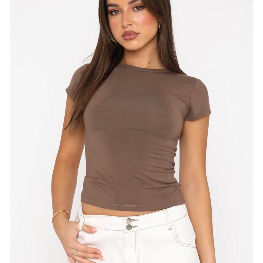 While Fox boutique too blessed tee mocha soft jersey tshirt top 🤎